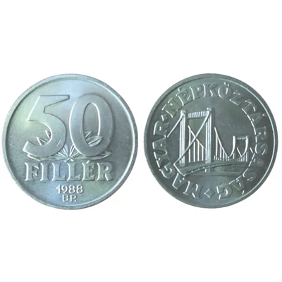 1988 50 fillér UNC forgalmi érme – Magyar Népköztársaság, Erzsébet híd