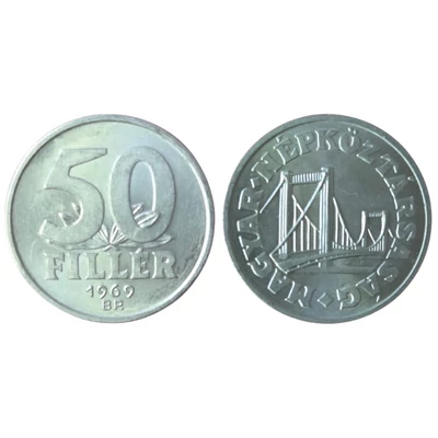 1969 50 fillér UNC forgalmi érme – Magyar Népköztársaság, Erzsébet híd