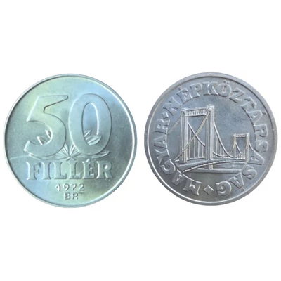 1972 50 fillér UNC forgalmi érme – Magyar Népköztársaság, Erzsébet híd