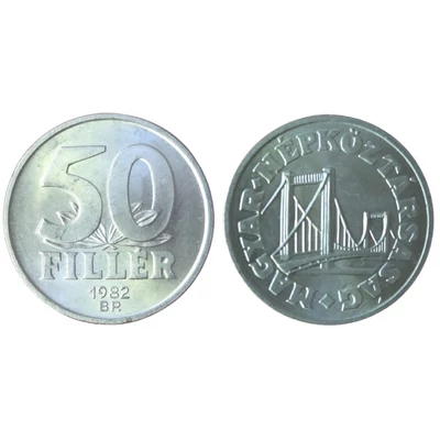 1982 50 fillér UNC forgalmi érme – Magyar Népköztársaság, Erzsébet híd