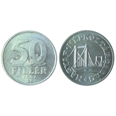 1967 50 fillér UNC forgalmi érme – Magyar Népköztársaság, Erzsébet híd