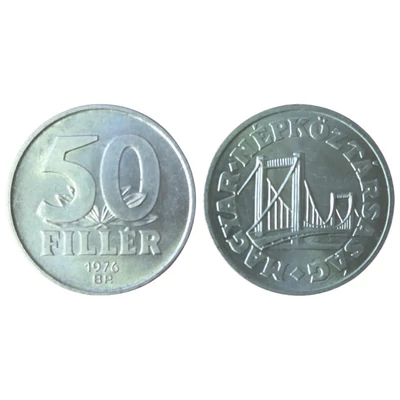 1976 50 fillér UNC forgalmi érme – Magyar Népköztársaság, Erzsébet híd