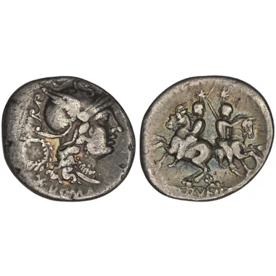 C. Servilius M.f. Denarius, római ezüst érme – Kr.e. 136, RRC 239