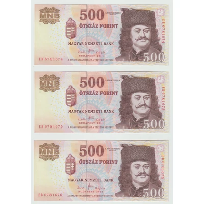 2011 500 forint 3 db UNC sorszámkövető bankjegy 