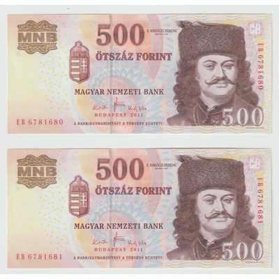 2011 500 forint 2 db UNC sorszámkövető bankjegy 