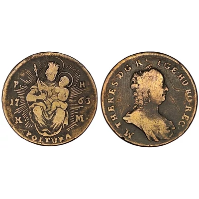 1763 Mária Terézia réz Poltura érme K-M, ÉH: 1270.c