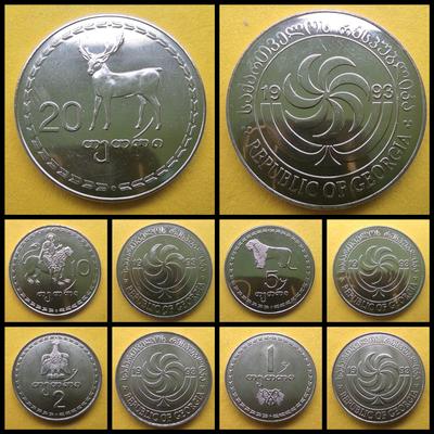 Grúzia 1-2-5-10-20 Tetri UNC verdefényes érme sor