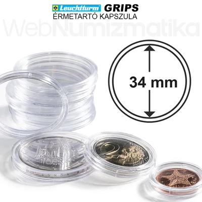 Leuchtturm GRIPS Érmetartó kapszula 34 mm-es belső átmérővel, peremes kivitel 25 db-os csomag