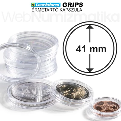 Leuchtturm GRIPS Érmetartó kapszula 41 mm-es belső átmérővel, peremes kivitel 25 db-os csomag