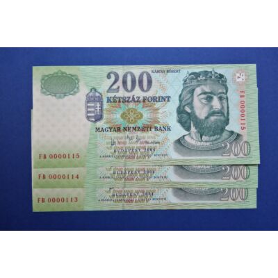 2004 200 forint FB 3 db UNC sorszámkövető, alacsony sorszámú bankjegy! Numizmatika-bankjegyek