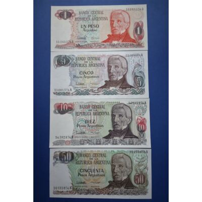 1983-85 Argentina 1-5-10-50 Peso 4 db-os UNC bankjegy sor. Numizmatika - bankjegyek
