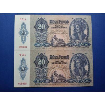 1941 20 Pengő 2 db sorszámkövető UNC bankjegy