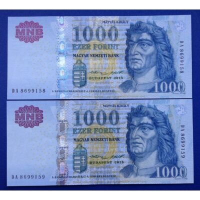 2015 1000 forint sorszámkövető Extra fine bankjegy pár Numizmatika-bankjegyek