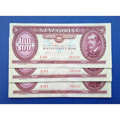 1989 100 forint 3 db sorszámkövető Extra fine bankjegy Numizmatika-bankjegyek