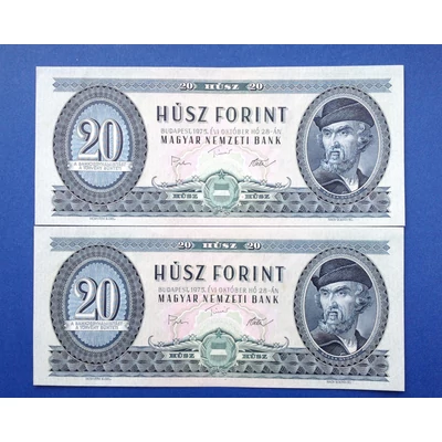 1975 20 forint Extra fine sorszámkövető bankjegyek Numizmatika-bankjegyek