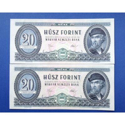 1975 20 forint Extra fine sorszámkövető bankjegyek Numizmatika-bankjegyek