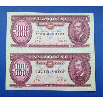 1960 100 forint UNC sorszámkövető bankjegy pár