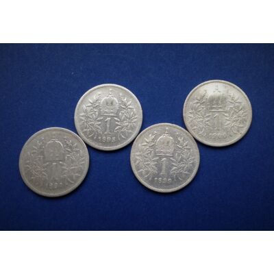 1894-1895-1899-1900 ezüst 1 korona érme sor. 4 db egyben