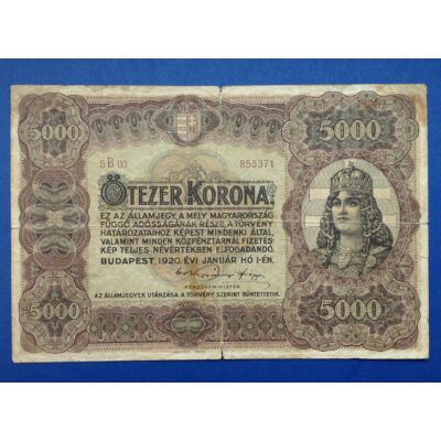 1920 5000 korona bankjegy Numizmatika - bankjegyek