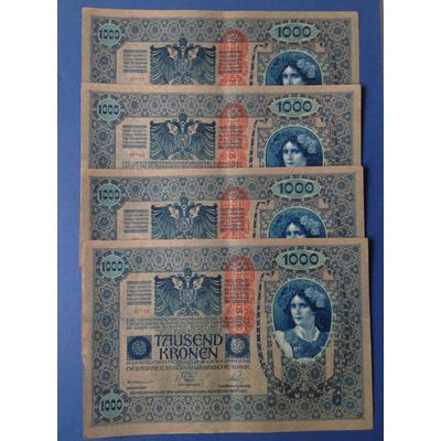 1902 1000 korona 4 db sorszámkövető XF bankjegy