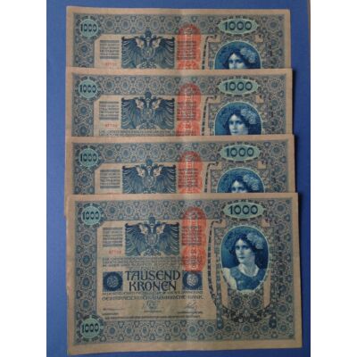 1902 1000 korona 4 db sorszámkövető XF bankjegy