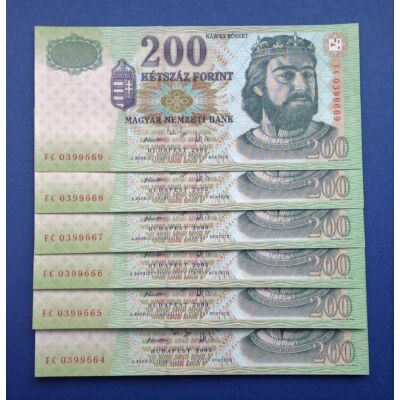 2005 200 forint FC sorozat 6 db UNC sorszámkövető bankjegy
