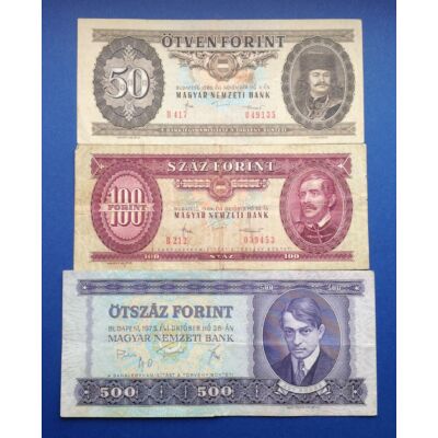 1975-1989 50-100-500 3 darabos forint bankjegy sor