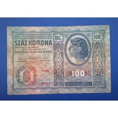 1912 100 korona bankjegy Románia felülbélyegzéssel