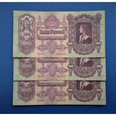 1930 100 pengő 3 db sorszámkövető aUNC bankjegy