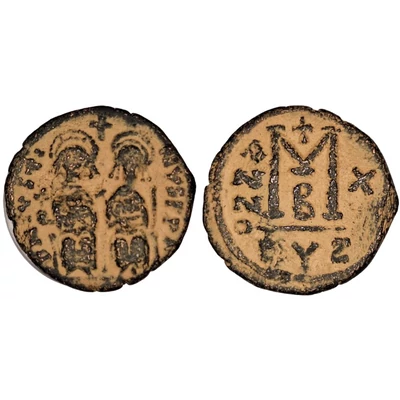 II. Justinus és Sophia bizánci bronz érme Kr.u. 575 AE Follis Kyzikos verde SB 372