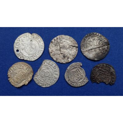 Középkori (XVI. század) 7 db-os ezüst és réz érme sor, dénár, solidus, garas
