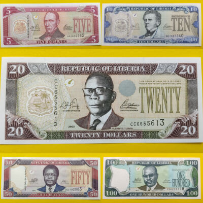 2003-2011 Libéria 5-10-20-50-100 dollar UNC bankjegy sor. 5 db egyben! Numizmatika - bankjegyek