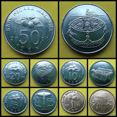 Malajzia 1-5-10-20-50 Sen UNC verdefényes érme sor.