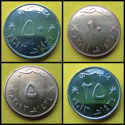 Omán 5-10-25-50 Baisa UNC verdefényes érme sor