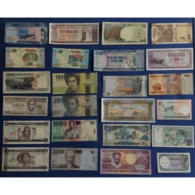 24 db-os vegyes, UNC külföldi bankjegy gyűjtemény Numizmatika - bankjegyek