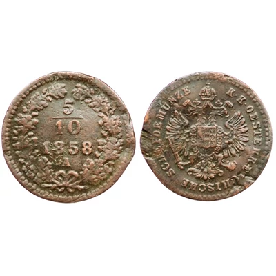 1858-as 5/10 Krajcár réz érme – I. Ferenc József