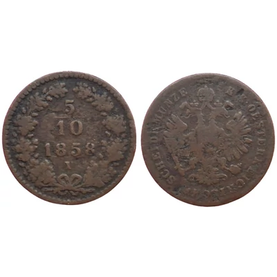 1858-as 5/10 Krajcár réz érme – I. Ferenc József