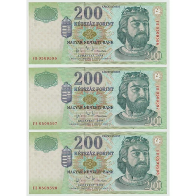 2004 200 Forint sorszámkövető bankjegyek, 3 db FB sorozat aUNC