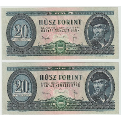 1965 20 Forint sorszámkövető bankjegy pár XF