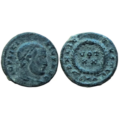 Licinius I (Kr. u. 308–324) – római AE3 bronzérme „VOT • XX” koszorúban