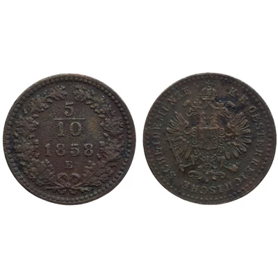 1885 5/10 Krajcár réz érme – I. Ferenc József