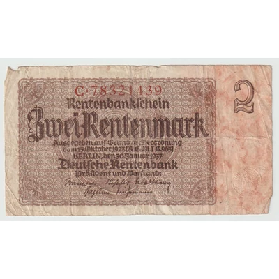 1937 Zwei Rentenmark bankjegy - Deutsche Rentenbank
