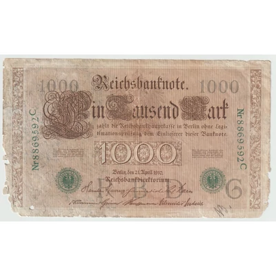 1910 Ein Tausend Mark - német 1000 márka bankjegy - Reichsbanknote
