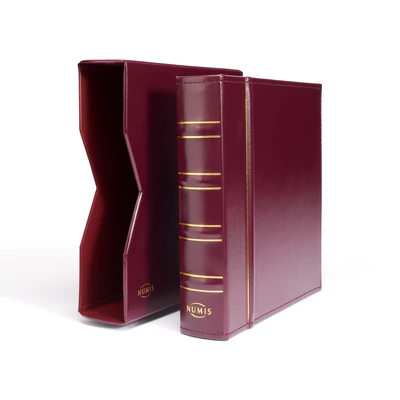NUMIS érmealbum, Classic design, tokkal és 5 db különböző berakó lappal, piros