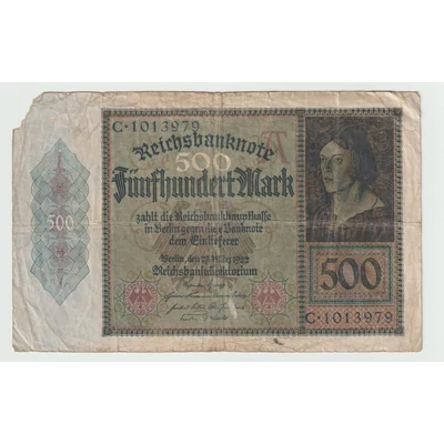 1922 500 Márka - Fünfhundert Mark bankjegy - Reichsbanknote Németország