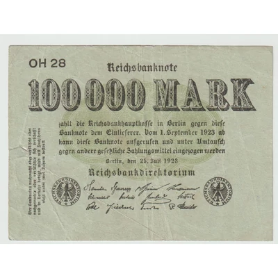 1923  100 000 Márka (Hunderttausend Mark, Reichsbanknote) bankjegy - Németország