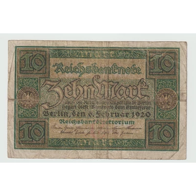1920 10 Márka - Zehn Mark bankjegy - Reichsbanknote Németország