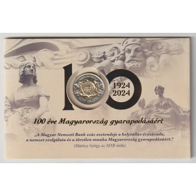 2024. évi 100 éves a Magyar Nemzeti Bank 100 forintos forgalmiérme-emlékváltozat – Első Napi Veret (BU, díszcsomagolásban)
