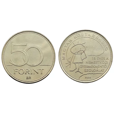 2005 50 forint Nemzetközi gyermekmentő szolgálat verdefényes emlékérme rollniból