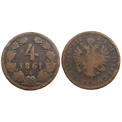 1861 4 Krajcár réz érme
